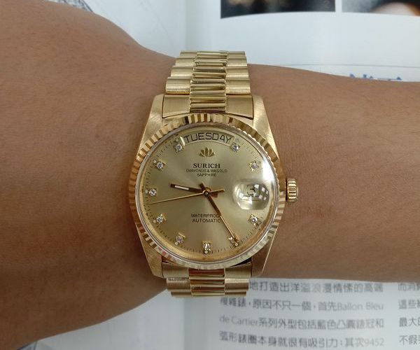台中流當手錶拍賣 原裝 SURICH 蘇黎世 十鑽面 18K金 自動 男錶 9成5新 喜歡價可議 ZR511