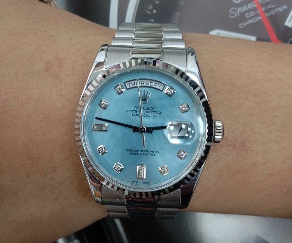 台中流當手錶拍賣 原裝 勞力士 118239 冰藍 十鑽面 18K白金 自動 男錶 9成5新 喜歡價可議 ZR534